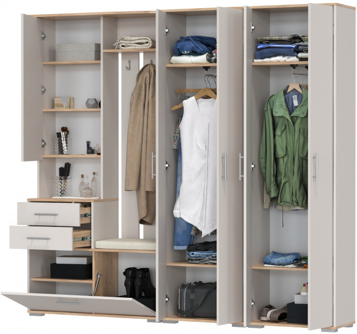 Прихожая Домино 4, дуб крафт золотой/кашемир серый