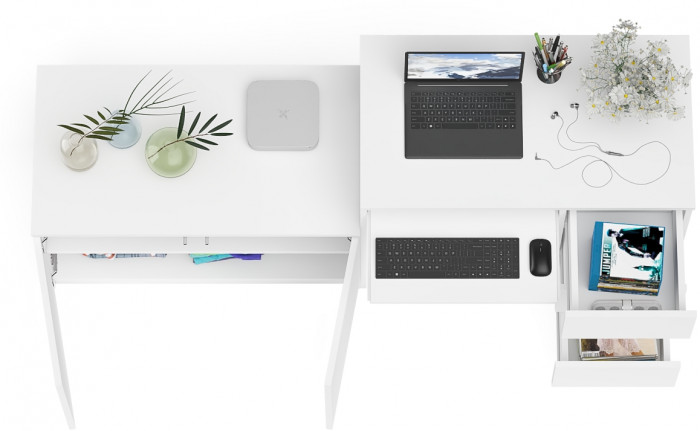 Мори Стол компьютерный МС-6 правый + Тумба МА900.1, цвет белый, ШхГхВ 180,4х50,4х76,6 см., выдвижные ящики справа, НЕ универсальная сборка