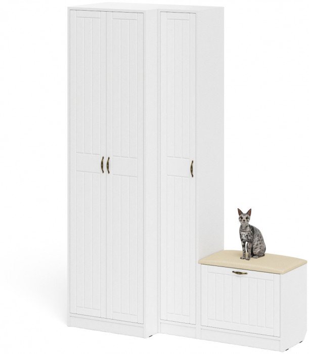 Прихожая П-6 Компоновка № 25, белая шагрень/фасады МДФ белое дерево фрезеровка прованс