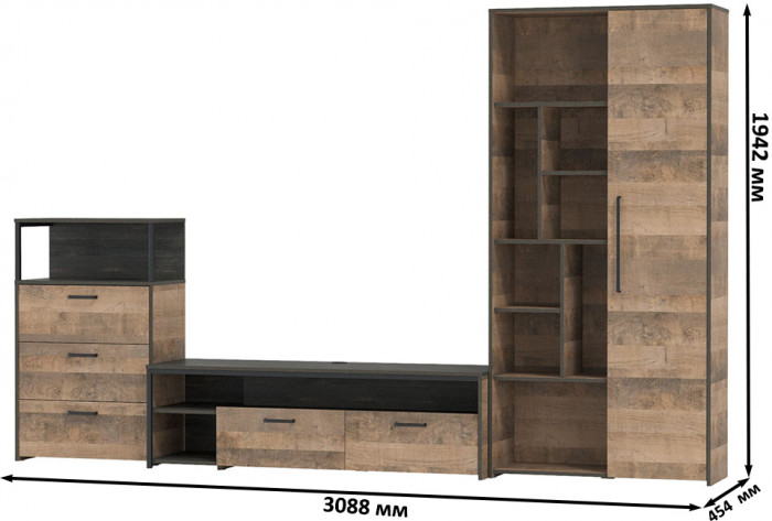 Трувор Гостиная 080, дуб гранж песочный/интра