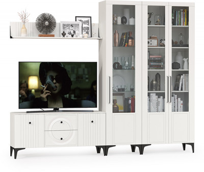 Валенсия Гостиная № 077, ЛДСП белый шагрень/МДФ белый шагрень