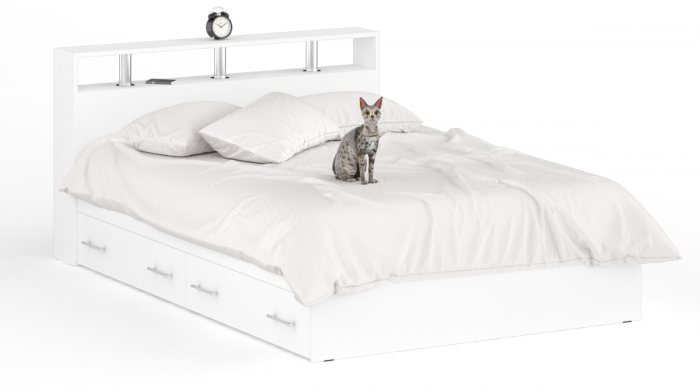 Камелия спальня № 8 Кровать с ящиками 1400 + Две тумбы + Шкаф 4-х створчатый, белый