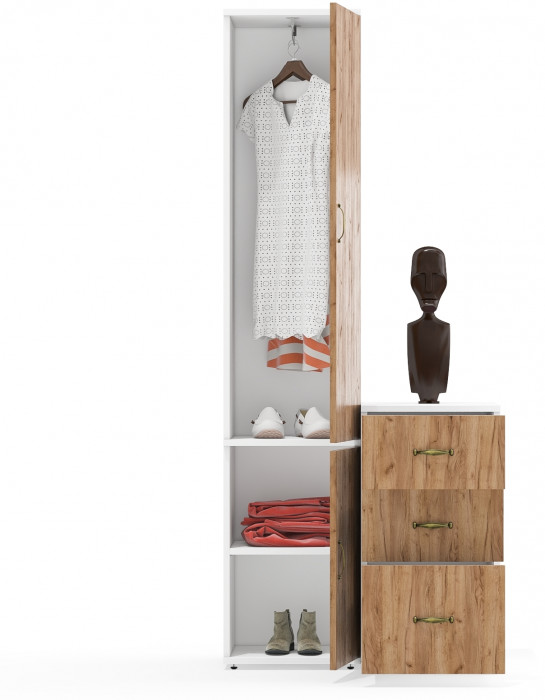 Лидер-8 Пенал МД 21Б + Тумба МД 3.16, белый шагрень/крафт золото