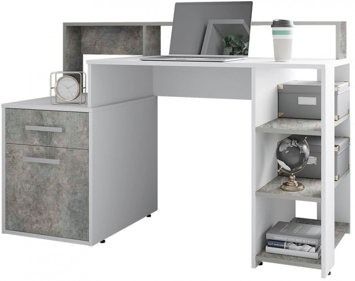 Стол компьютерный "Лайф" бетон/белый