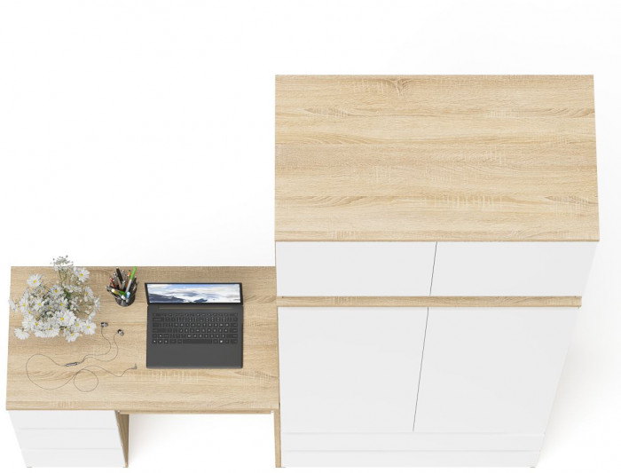 Мори компьютерный стол МС-6 левый + Шкаф МШ900.1 + Антресоль МА900.1, дуб сонома/белый