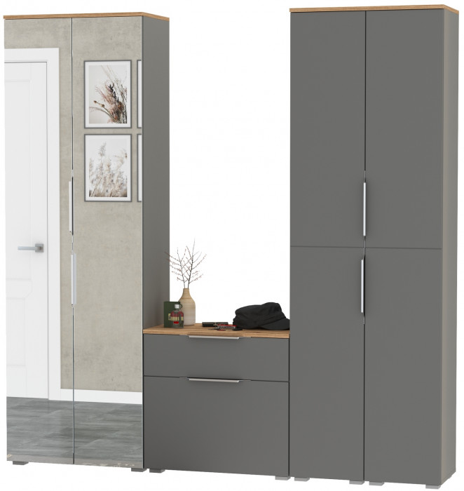 Октава Прихожая 28, серый графит/дуб крафт золотой/фасады МДФ серый графит