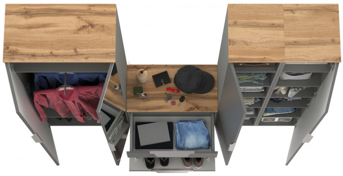 Октава Прихожая 28, серый графит/дуб крафт золотой/фасады МДФ серый графит