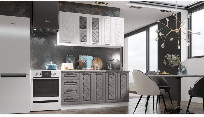 Кухня МДФ Агава 1600, Акация белая/Мята