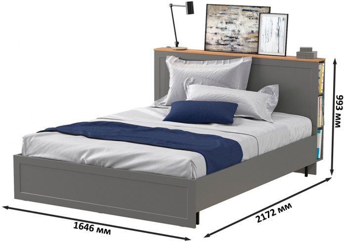 Остин 11.53 Кровать БЕЗ ортопеда, серый графит/дуб крафт золотой