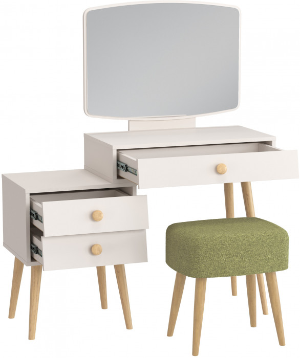 Афина Спальня 4-25901М1к.с. Трюмо + Банкетка 6-5135ТКШзел Полли, цвет кашемир серый/ткань зелёная, ШхГхВ 105х38,6х129 + 44х34х45 см., универс. сб.
