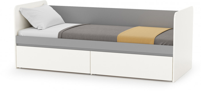 Торонто Компоновка № 22, цвет белый шагрень/стальной серый, ШхГхВ 314х84,4х149,7 см., сп. м. 800х1900 мм., б/м, основание есть, универсальная сборка