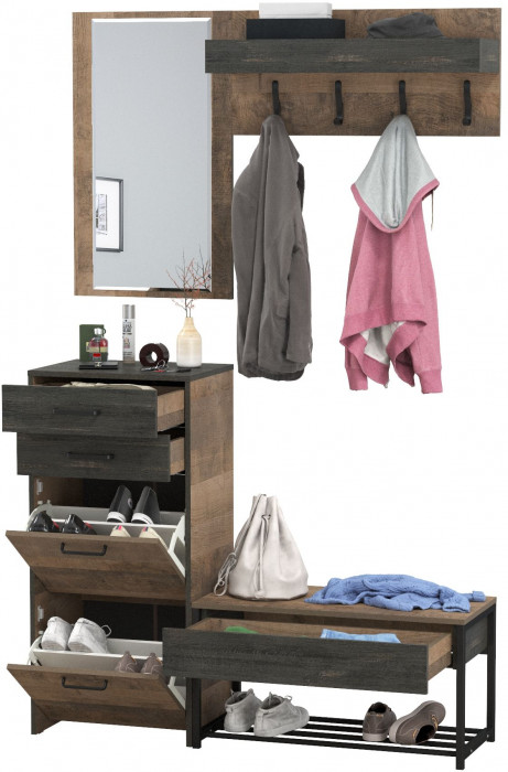 Трувор Прихожая 187, цвет дуб гранж песочный/интра, ШхГхВ 130х37х195 см., универсальная сборка