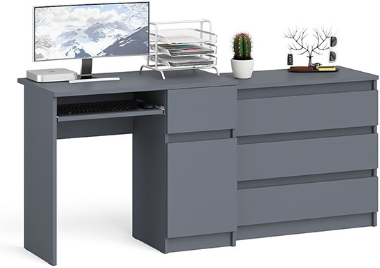 Мори Стол компьютерный МС-1 левый + Комод МК800.1, цвет графит, ШхГхВ 170,4х50х76,6 см., выдвижной ящик слева, НЕ универсальная сборка