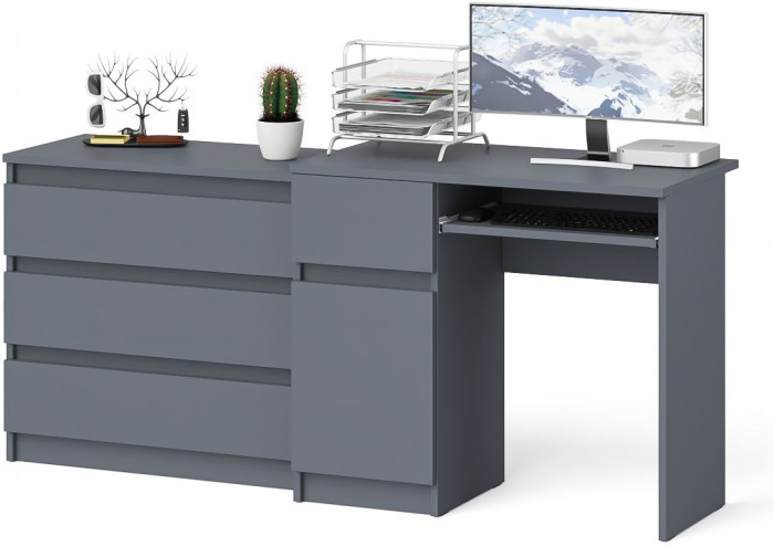 Мори Стол компьютерный МС-1 левый + Комод МК800.1, цвет графит, ШхГхВ 170,4х50х76,6 см., выдвижной ящик слева, НЕ универсальная сборка