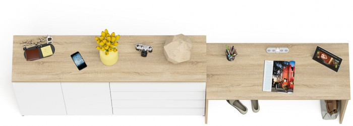 Мори письменный стол МСП1200.1 + Комод МК1600.1, дуб сонома/белый