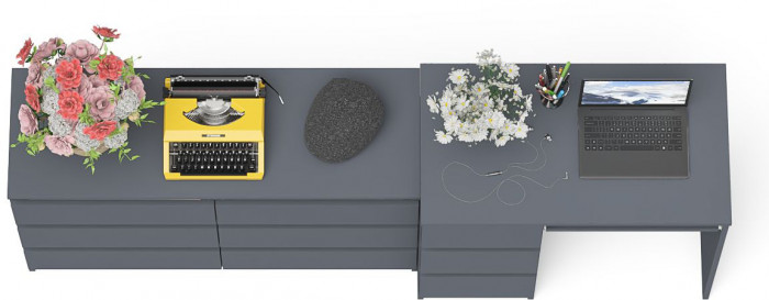 Мори Стол компьютерный МС-6 левый + Комод МК1200.6, цвет графит, ШхГхВ 210,4х50х76,6 см., выдвижные ящики слева, НЕ универсальная сборка