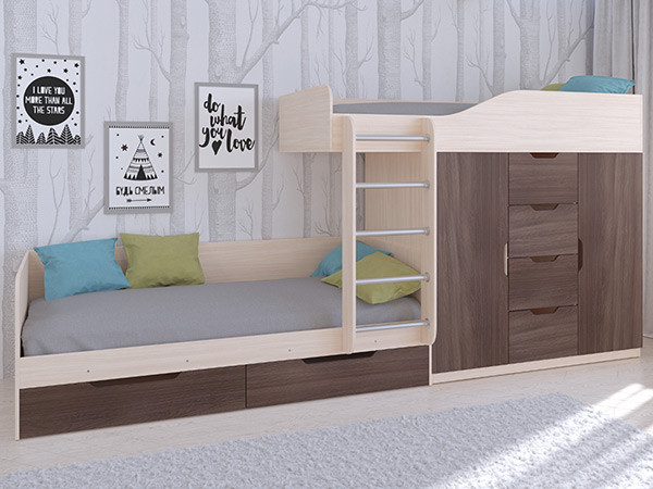 Кровать двухъярусная Астра 6 Дуб молочный/Дуб Шамони