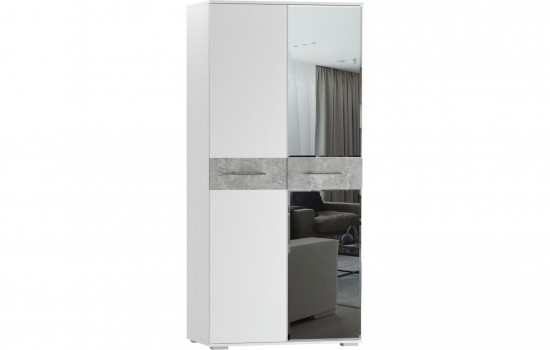 Шкаф двухстворчатый с зеркалом Бьянка Белый/Бетон светлый, выставочный образец