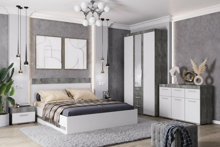 Шкаф для одежды и белья Инстайл ШК-30, бетон/белый