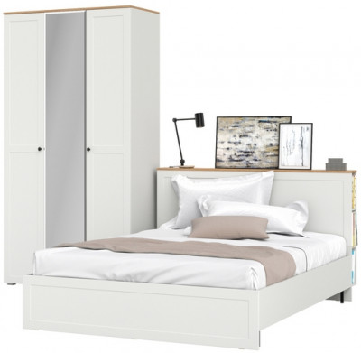 Остин 11.53 Кровать + ортопед + 13.336.03 Шкаф для одежды, белый шагрень/дуб крафт золотой