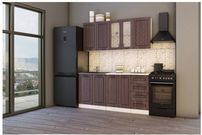 Кухня МДФ Агава 1600, Акация белая/Трюфель