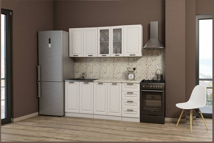 Кухня МДФ Агава 1600, Акация белая/Трюфель