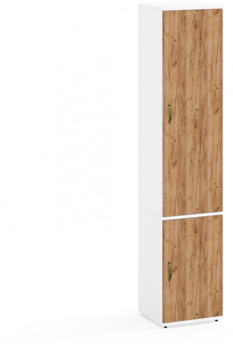 Лидер-8 Модуль Пенал МД 21Б, цвет белый шагрень/крафт золото, ШхГхВ 40х37,5х190 см., универсальная сборка, выдвижная штанга и полка снизу