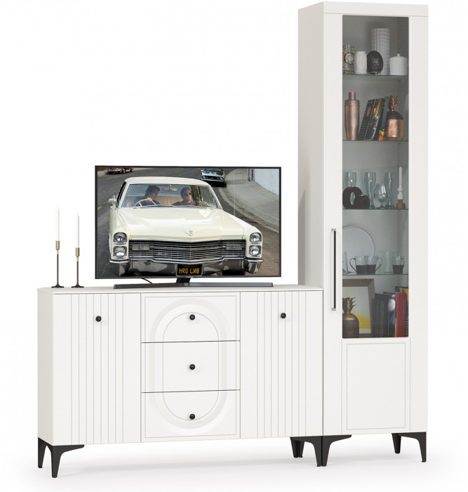 Валенсия Гостиная № 092, цвет ЛДСП белый шагрень/МДФ белый шагрень, ШхГхВ 188,2х38,4х225,2 см., универсальная сборка