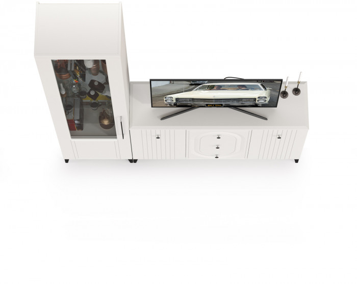 Валенсия Гостиная № 092, цвет ЛДСП белый шагрень/МДФ белый шагрень, ШхГхВ 188,2х38,4х225,2 см., универсальная сборка