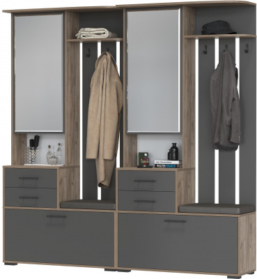 Два шкафа с вешалкой Домино 2-3431дкт/граф, цвет дуб крафт табачный/графит, ШхГхВ 200х36х202 см., универсальная сборка