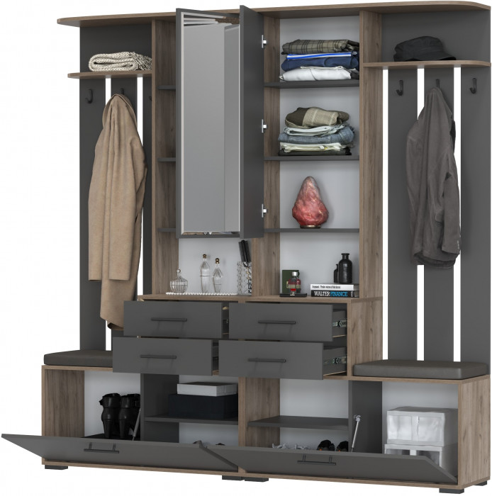 Два шкафа с вешалкой Домино 2-3431дкт/граф, цвет дуб крафт табачный/графит, ШхГхВ 200х36х202 см., универсальная сборка