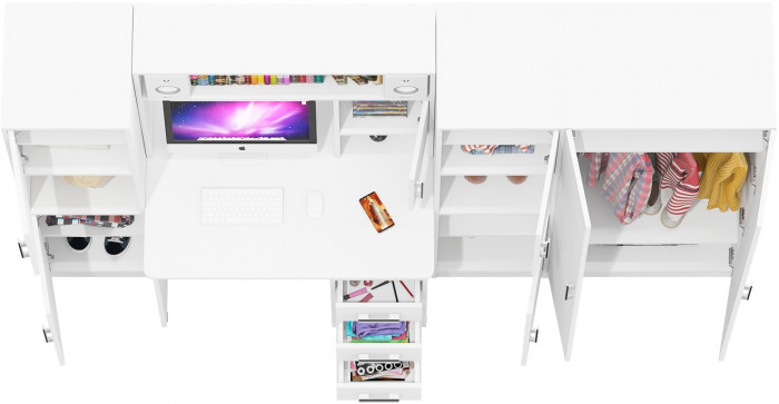 С-МД-СК9 Компоновка № 03, цвет белый шагрень, ШхГхВ 258х70х160 см., НЕ универсальная сборка