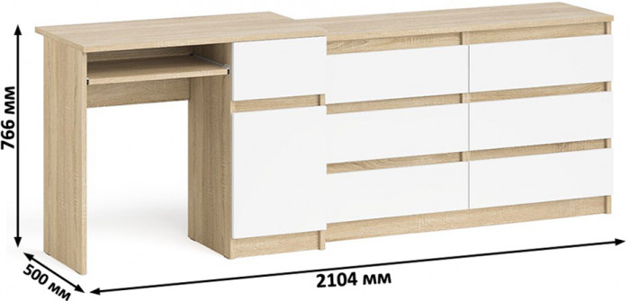 Мори компьютерный стол МС-1 правый + Комод МК1200.6, дуб сонома/белый