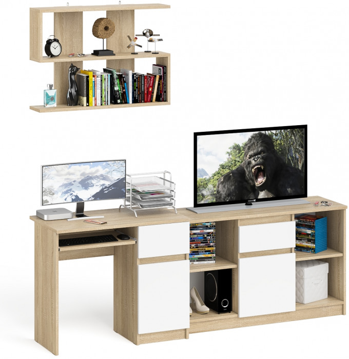 Мори компьютерный стол МС-1 правый + Тумба МТВ1204.1 + Полка 900, дуб сонома/белый