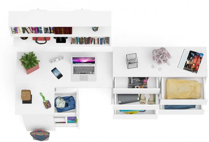 Мори компьютерный стол МС-16 левый + Комод МК1200.8 + Полка 1200, белый