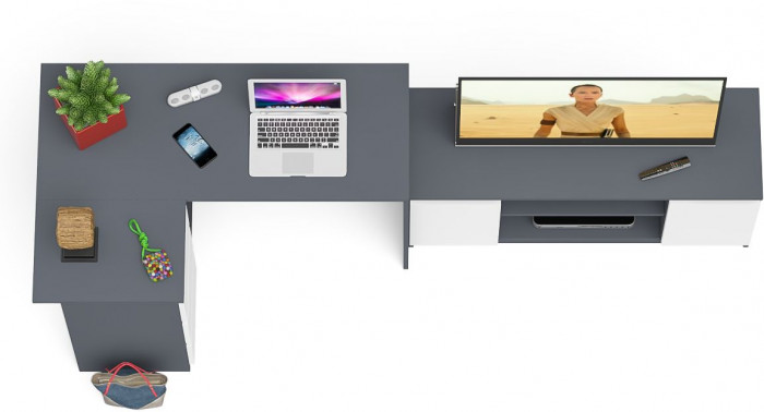 Мори Стол компьютерный МС-16 левый + Тумба МТВ1200.1, цвет графит/белый, ШхГхВ 244,8х84,9х76,6 см., выдвижные ящики слева, НЕ универсальная сборка