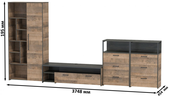 Трувор Гостиная 104, дуб гранж песочный/интра