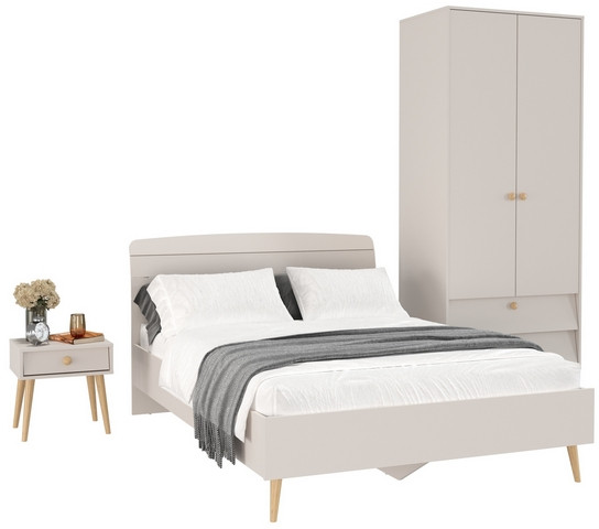 Афина Спальня Кровать 1400 + Шкаф 2-х дверный + Тумба, кашемир серый