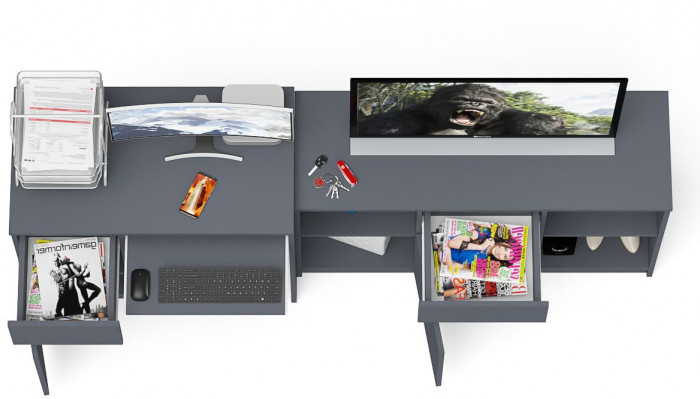 Мори компьютерный стол МС-1 левый + Тумба МТВ1204.1, графит