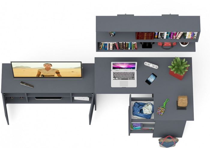 Мори компьютерный стол МС-16 правый + Тумба МТВ1200.1 + Полка 1200, графит
