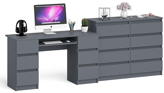 Мори компьютерный стол МС-2 + Комод МК1200.8, графит