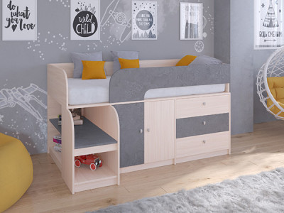 Кровать чердак Астра 9 V1 Дуб молочный/Железный Камень