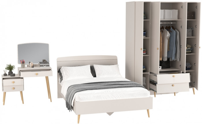 Афина Спальня 10-1400, цвет кашемир серый, сп.м. 1400х2000 мм., б/м, основание есть - фанера