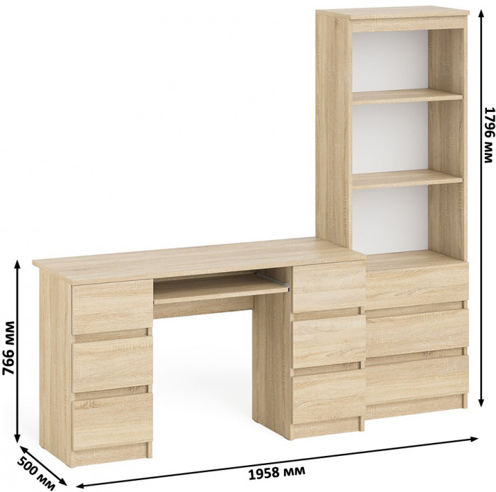 Мори Стол компьютерный МС-2 + Стеллаж МСТ600.3, цвет дуб сонома, ШхГхВ 195,8х50х179,6 см., универсальная сборка