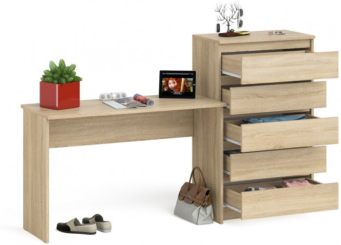 Мори Стол письменный МСП1200.1 + Комод МК700.5, цвет дуб сонома, ШхГхВ 190,8х50х114 см., универсальная сборка