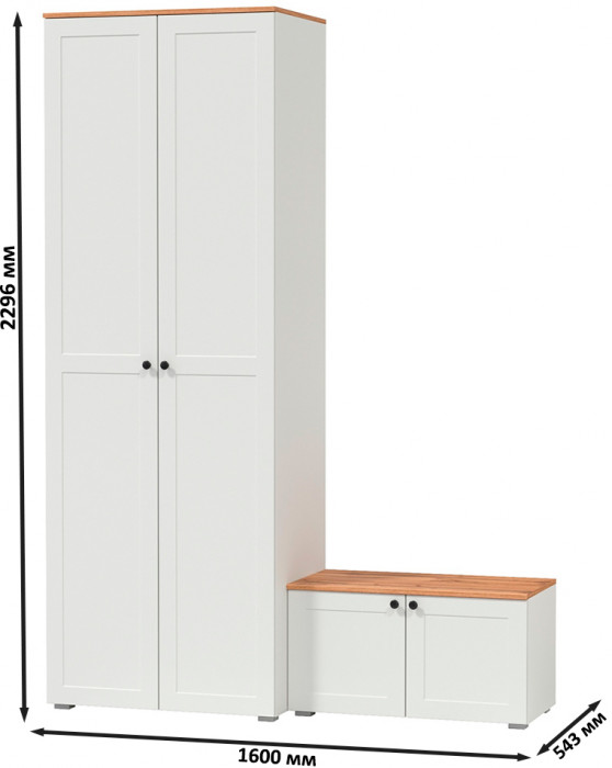 Остин Прихожая 06, цвет белый шагрень/дуб крафт золотой, ШхГхВ 160х54,3х229,6 см., универсальная сборка