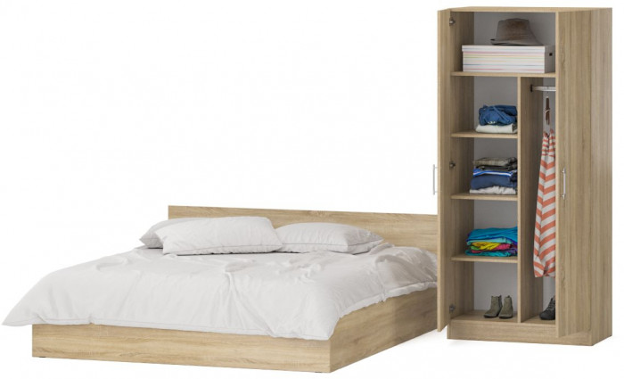 Кровать 1800 + Шкаф 2-х створчатый Стандарт, дуб сонома