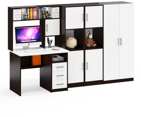 С-МД-СК9 Компоновка № 03, цвет венге/белый шагрень, ШхГхВ 258х70х160 см., НЕ универсальная сборка