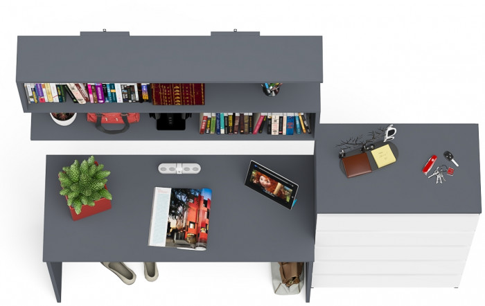 Мори письменный стол МСП1200.1 + Комод МК700.5 + Полка 1200, графит/белый