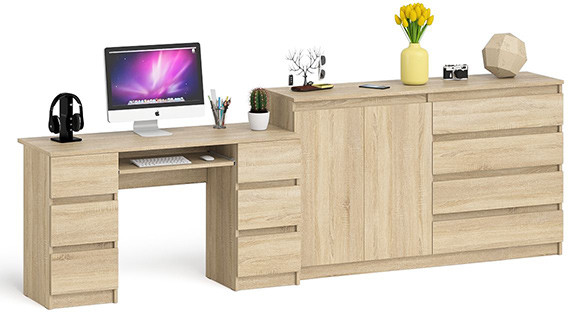 Мори Стол компьютерный МС-2 + Комод МК1600.1, цвет дуб сонома, ШхГхВ 295,8х50х94 см., универсальная сборка